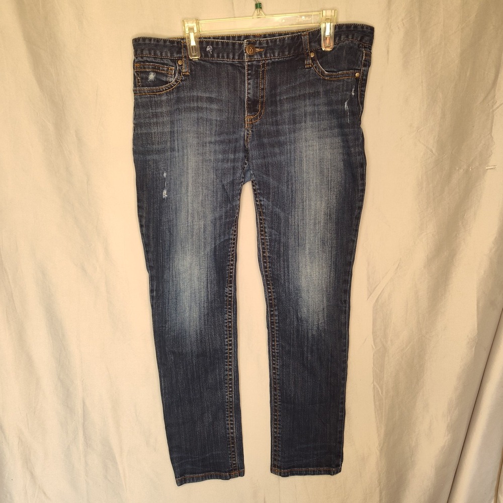 Decree size 19 Super skinny blue jeans juniors embroidered distressed stretch